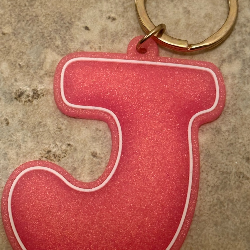 Pink Sparkle Letter J Rubber Keychain - Picture 5 of 6